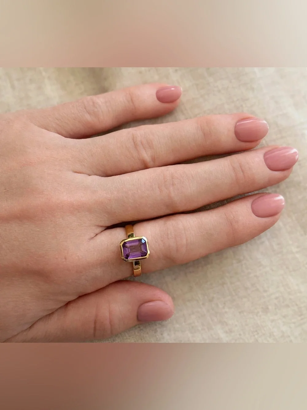 Emerald Cut Gold Over Sterling Ring with Purple Amethyst Stone NWT SZ 7 3/4